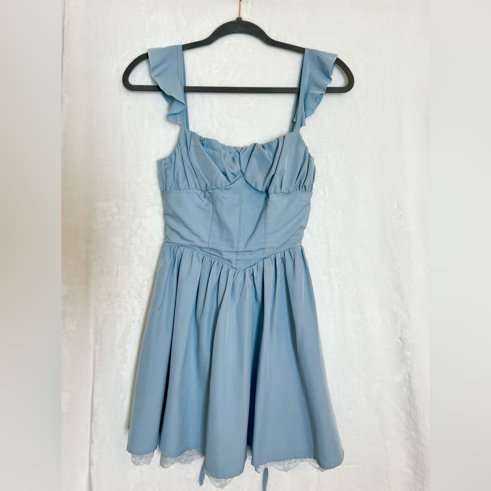 Charming Blue Dress Lace Up Back